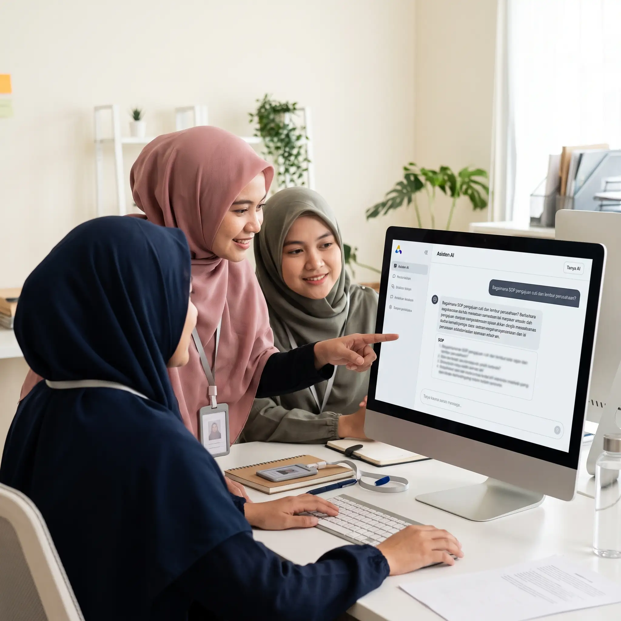 Tim menggunakan asisten AI di kantor untuk pekerjaan sehari-hari